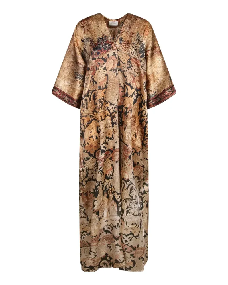 Pierre-Louis Mascia V-Ausschnitt-Maxikleid mit Tapisserie-Print - Nude Nude