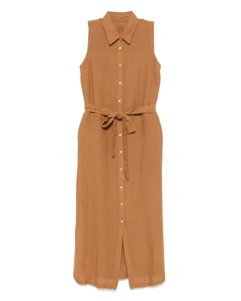 120% Lino Midikleid mit Gürtel - Braun Braun
