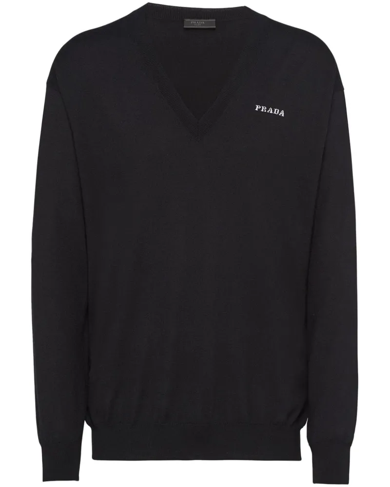 Prada Kaschmirpullover mit V-Ausschnitt - Schwarz Schwarz