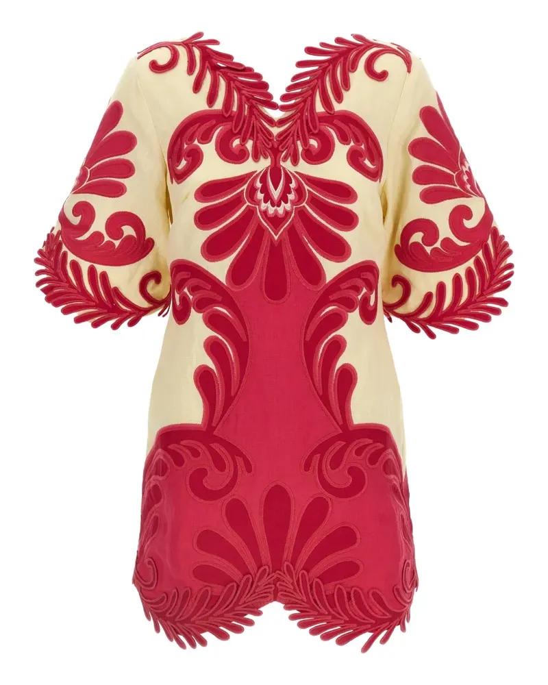 FARM Rio Spring Arabesc embroidered mini dress - Nude Nude