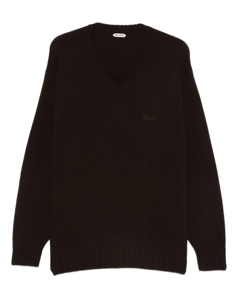 BODE Pullover mit V-Ausschnitt und Logo-Stickerei - Braun Braun