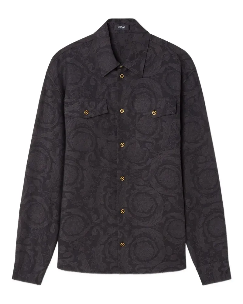 Versace Chambray-Hemd aus Barocco-Jacquard - Schwarz Schwarz