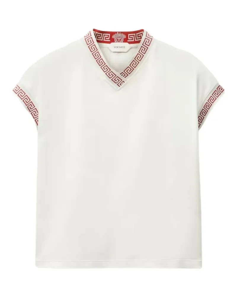 Versace V-Ausschnitt-T-Shirt mit Greca-Detail - Weiß Weiß