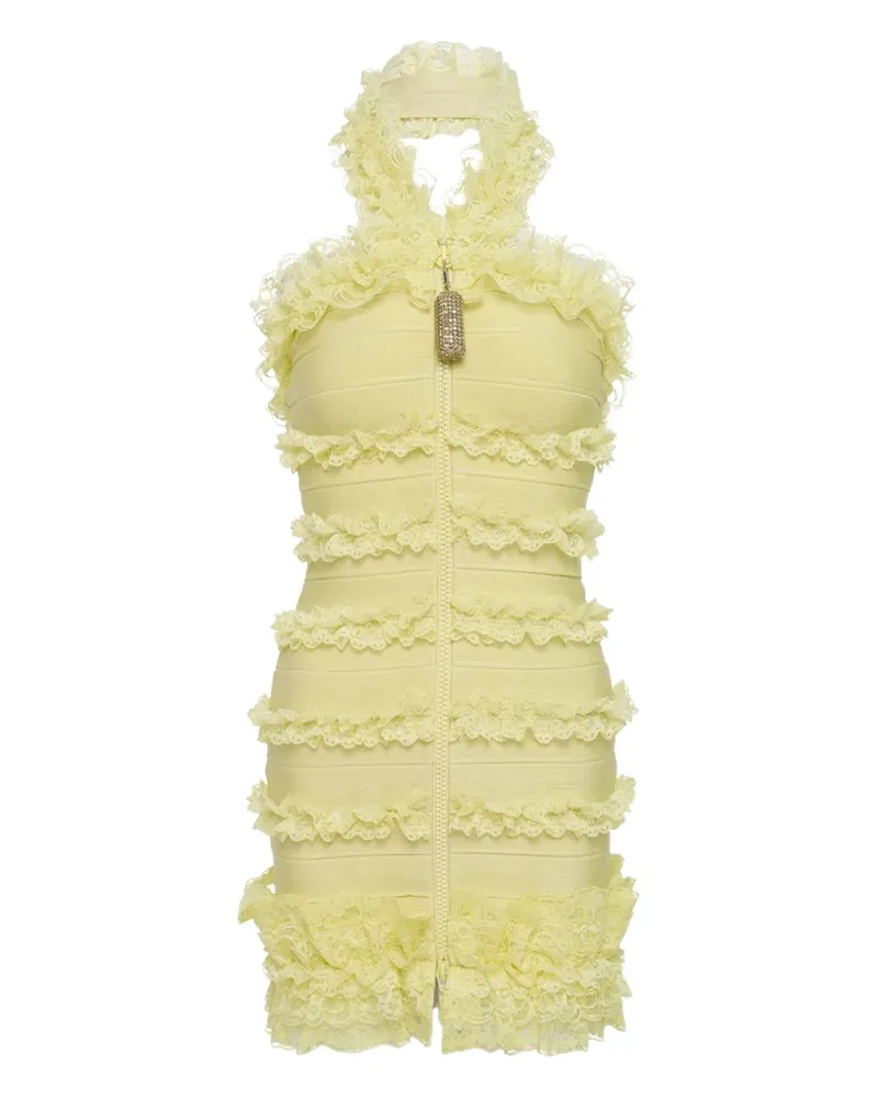 Self-Portrait ruffled zip mini dress - Gelb Gelb