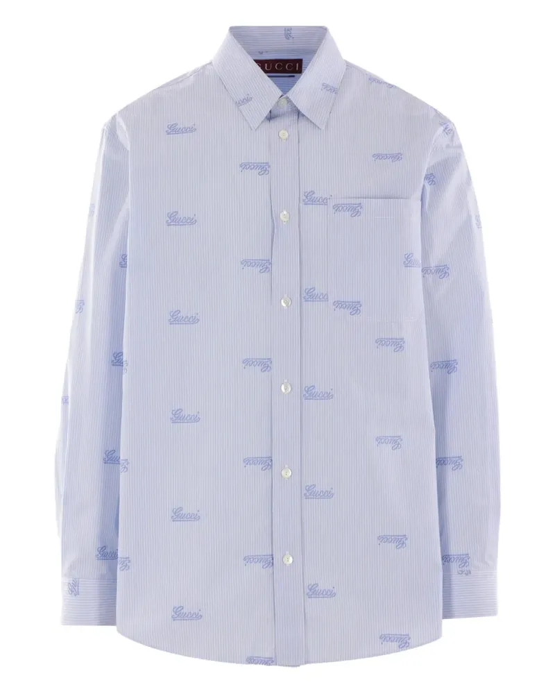 Gucci Gestreiftes Hemd mit Stickerei - Blau Blau