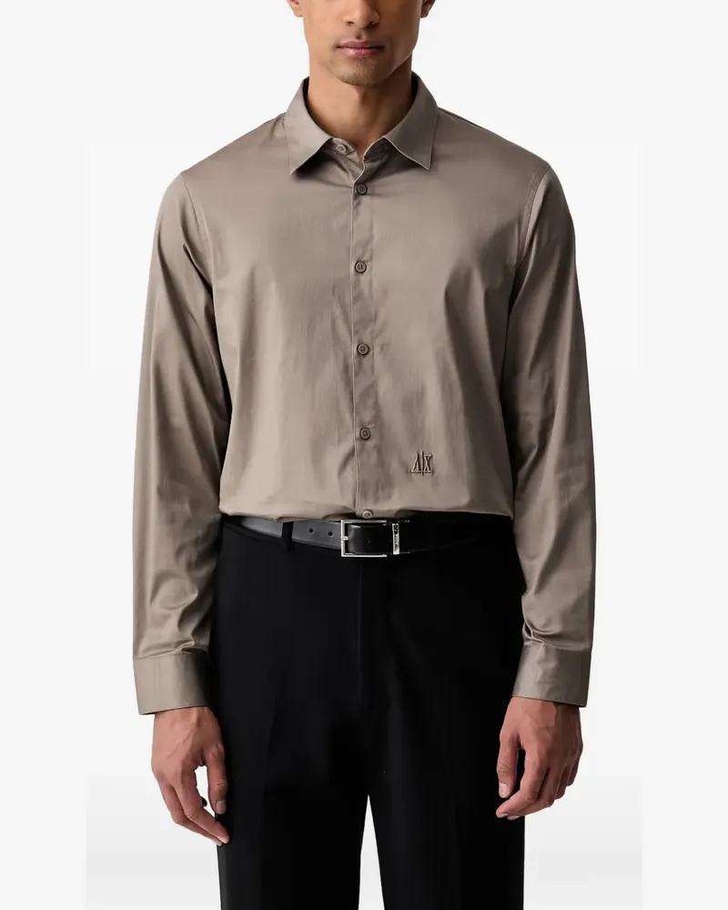 Armani Exchange logo-embroidered poplin shirt - Braun Braun