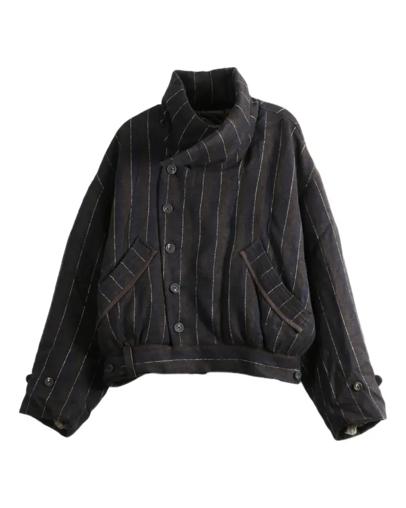 Ziggy Chen pinstripe-pattern high-neck jacket - Schwarz Schwarz