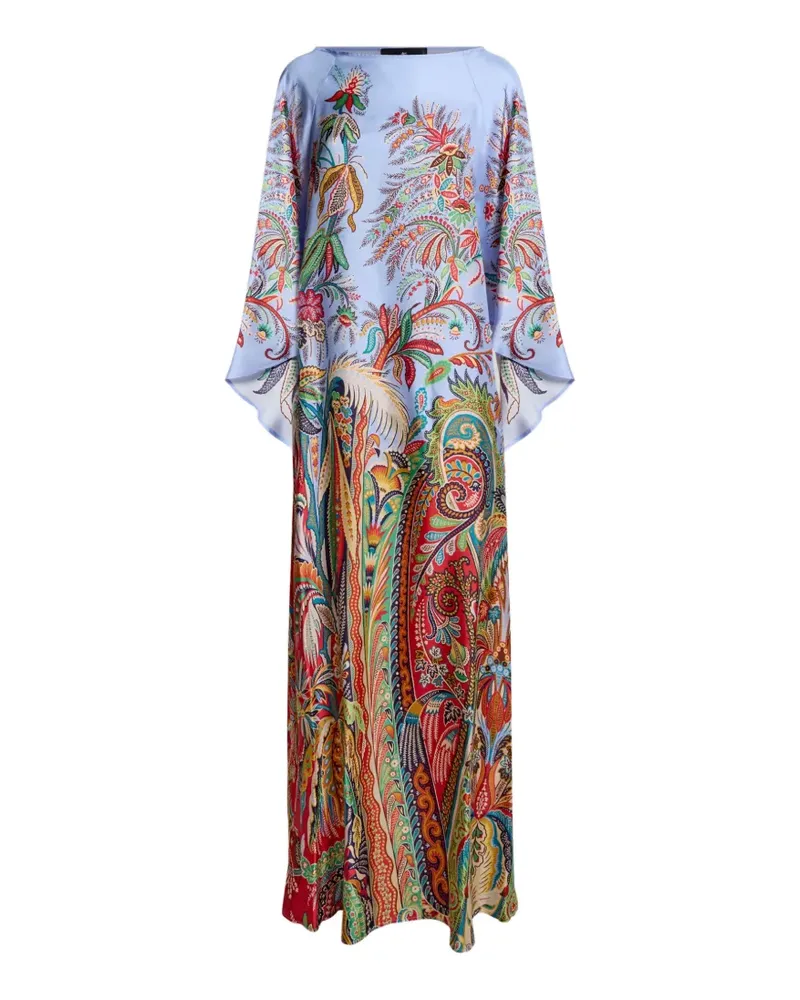 Etro long twill dress whith placed Paisley foliage print - Blau Blau