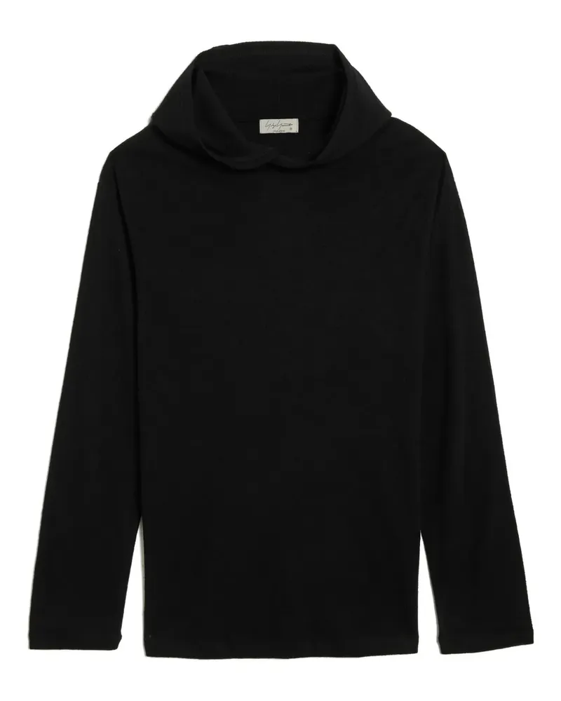 Yohji Yamamoto Super 120 Langarmshirt mit Kapuze - Schwarz Schwarz