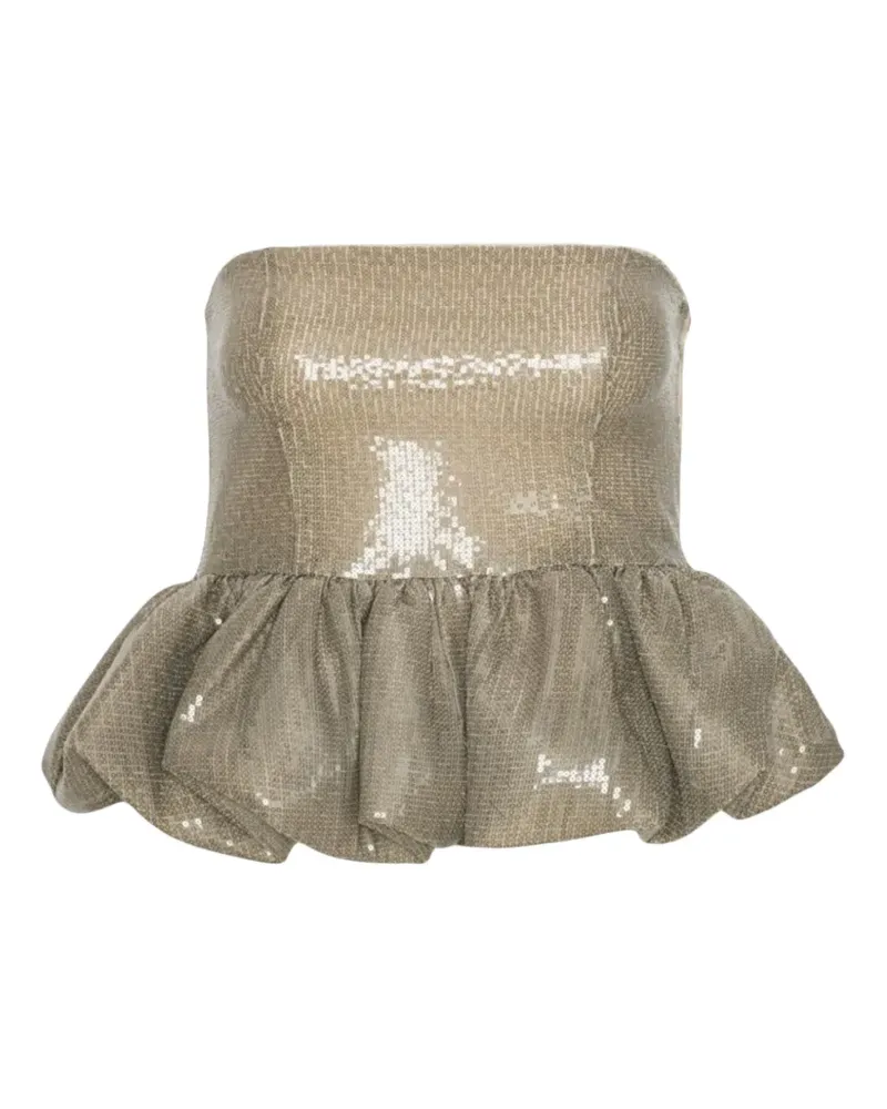 ROTATE Birger Christensen sequin-embellished peplum top - Nude Nude