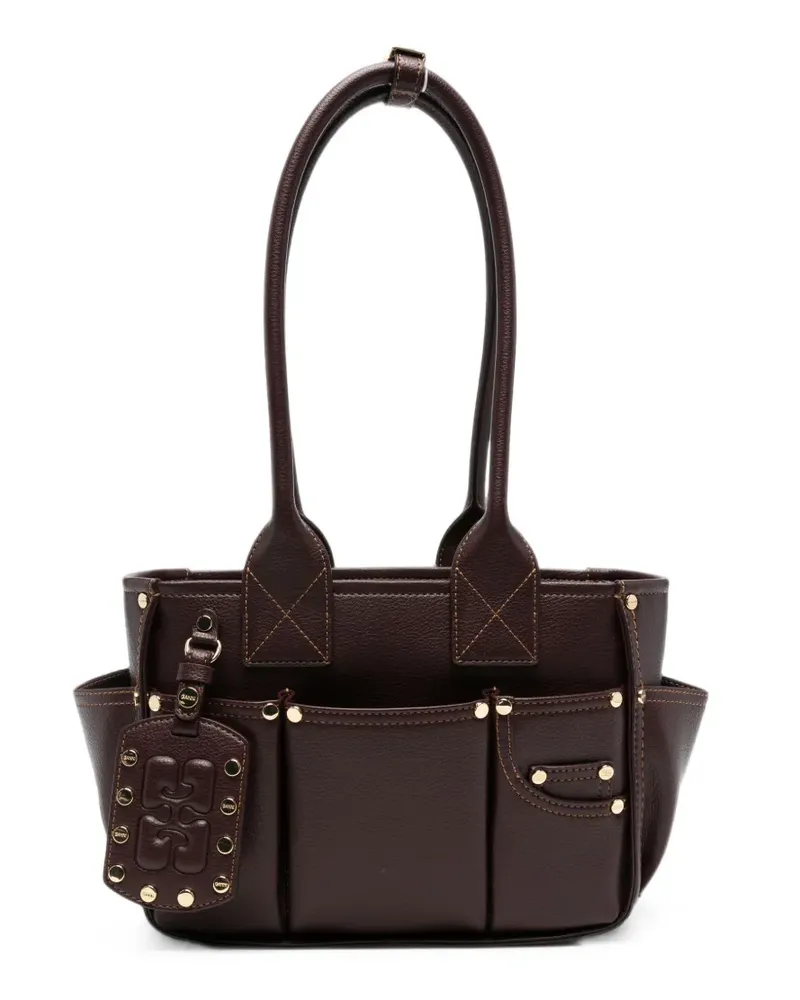 Ganni Posy Schultertasche mit Nieten - Braun Braun