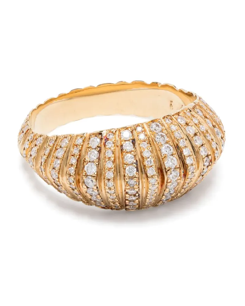 Lizzie Mandler 18kt XL Fluted Crescent Gelbgoldring mit Diamanten Gold