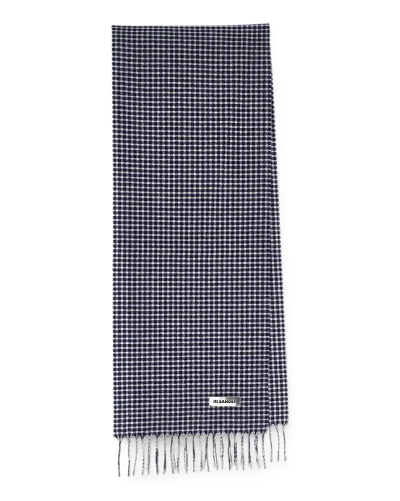 Jil Sander Karierter Schal mit Fransen - Blau Blau