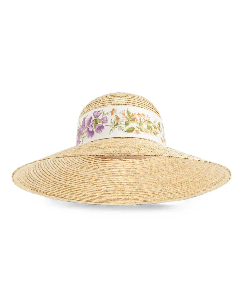 Ferragamo floral-print silk-trimmed straw hat - Nude Nude