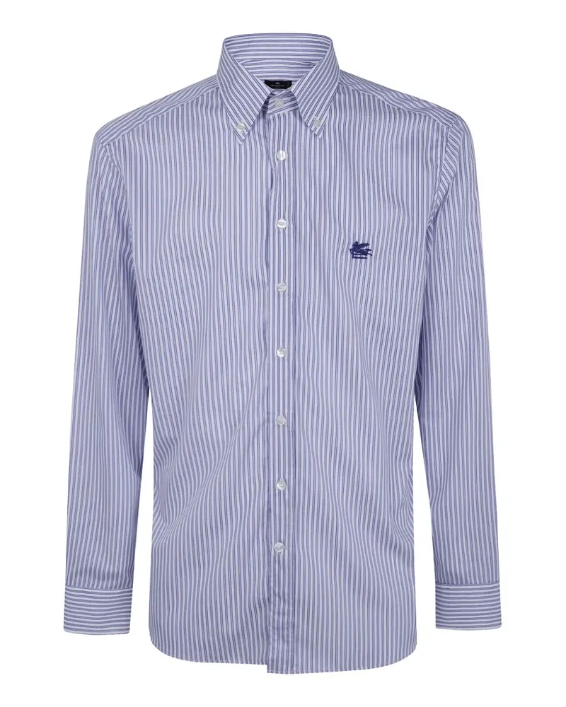 Etro Gestreiftes Hemd mit Logo-Stickerei - Weiß Weiß