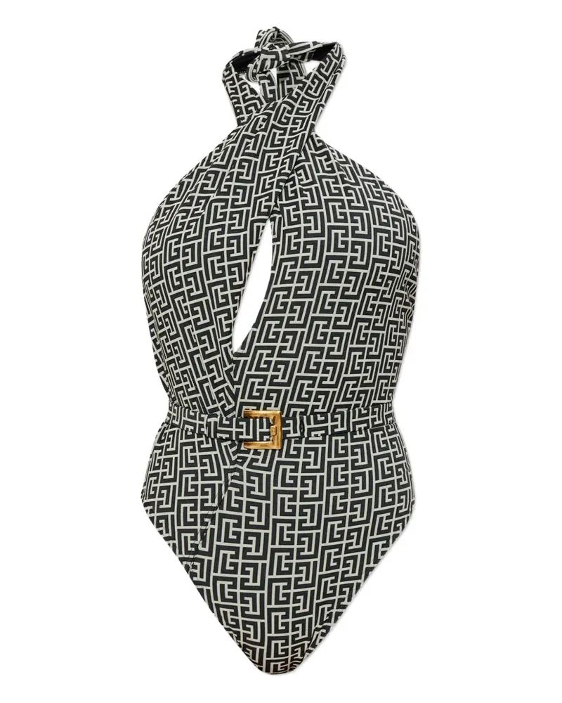 Balmain Geometrisch gemusterter Badeanzug - Schwarz Schwarz