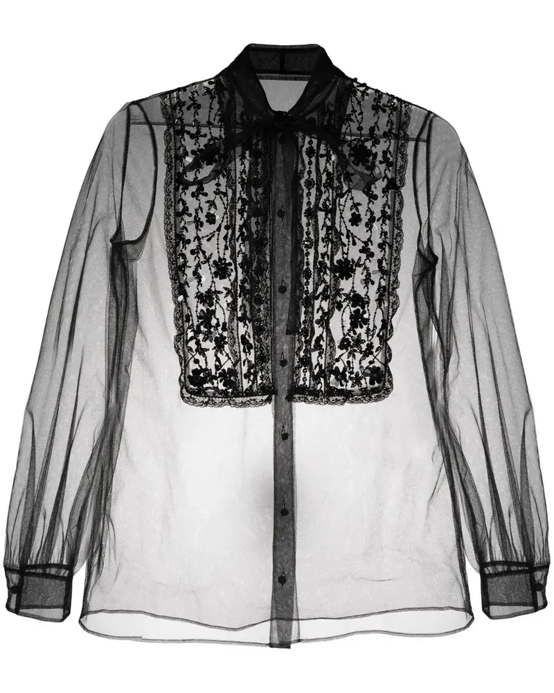 Valentino Garavani Semi-transparentes Spitzenoberteil - Schwarz Schwarz