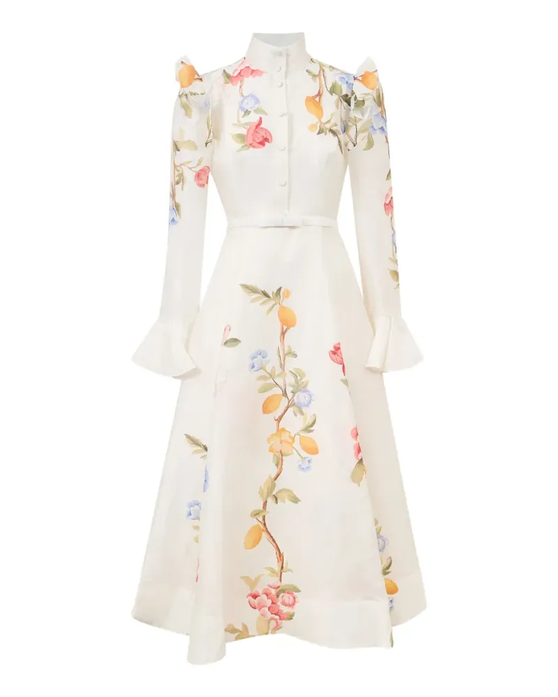 LEO LIN Gerüschtes Midikleid mit Blumenprint - Nude Nude