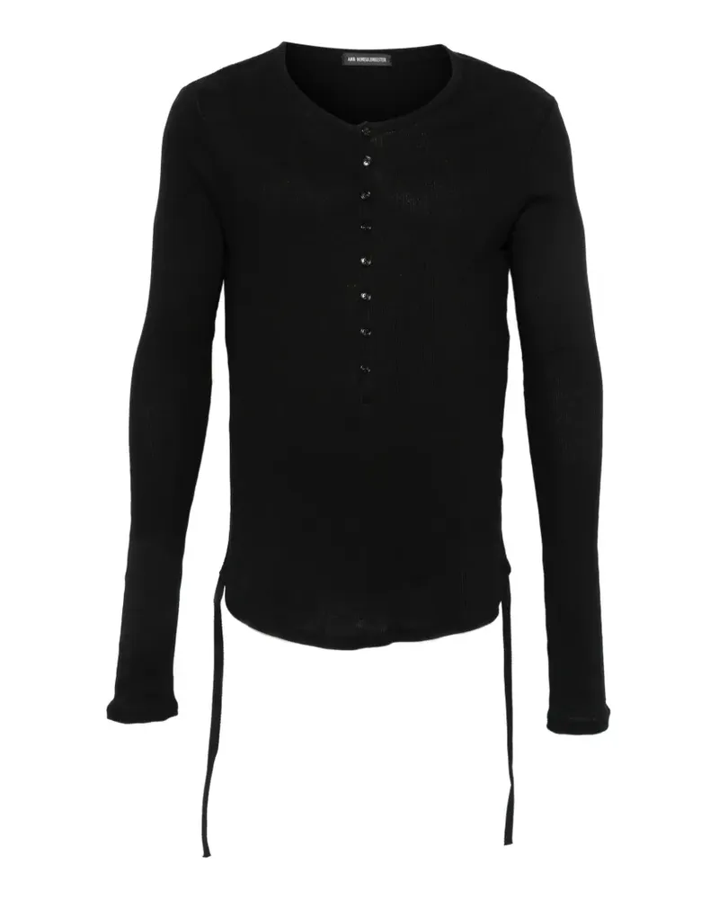 Ann Demeulemeester Gerippter Henley-Pullover - Schwarz Schwarz