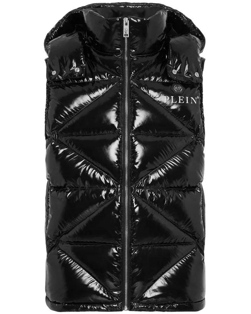 Philipp Plein Gefütterte Weste mit Hexagon-Schild - Schwarz Schwarz
