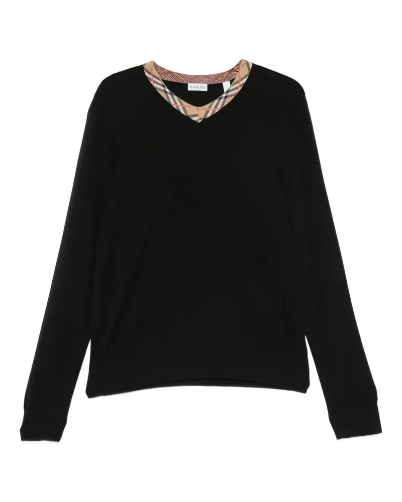 Burberry check-trim V-neck sweater - Schwarz Schwarz