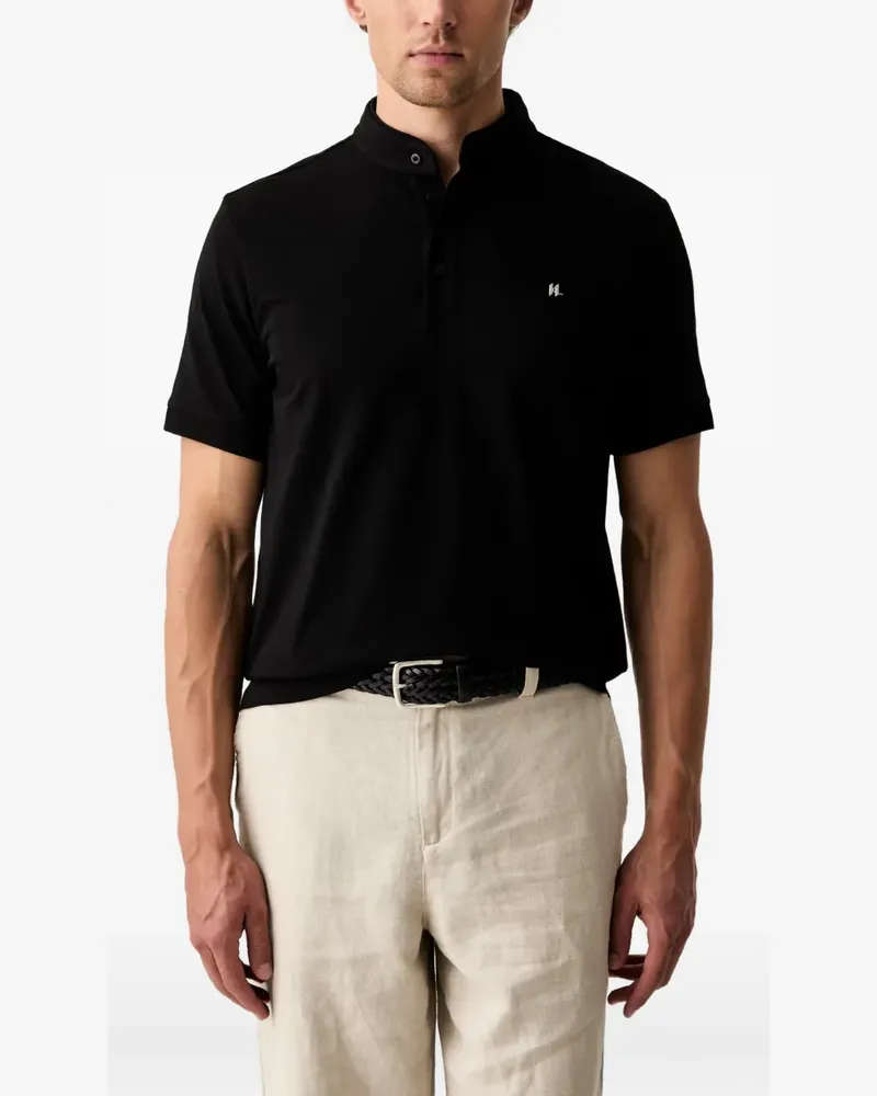 Karl Lagerfeld logo-plaque mandarin-collar T-shirt - Schwarz Schwarz
