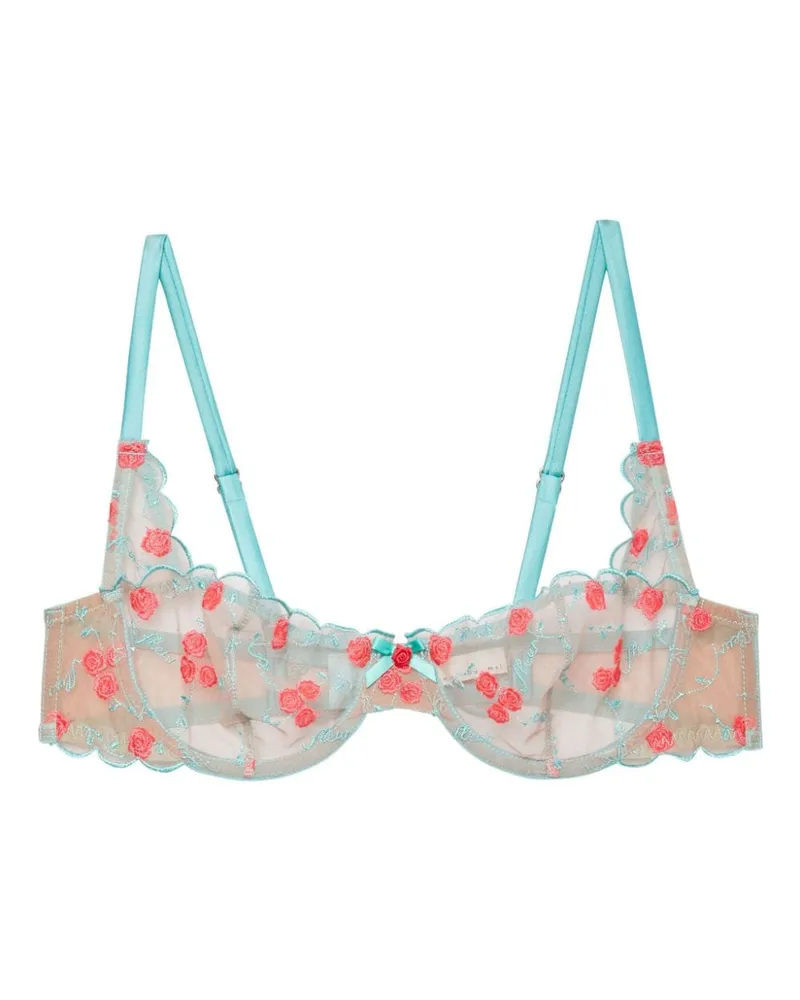Fleur Du Mal Rose and Vine Balconette-BH mit Stickerei - Blau Blau