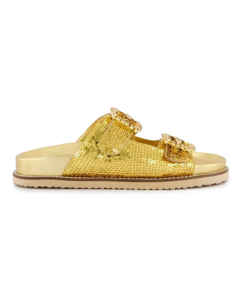 Inuovo sequin-embellished buckle flat sandals - Gold Gold