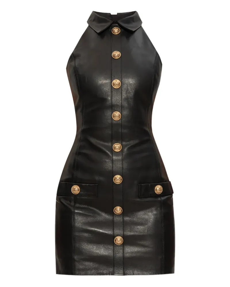 Balmain Geknöpftes Minikleid aus Leder - Schwarz Schwarz