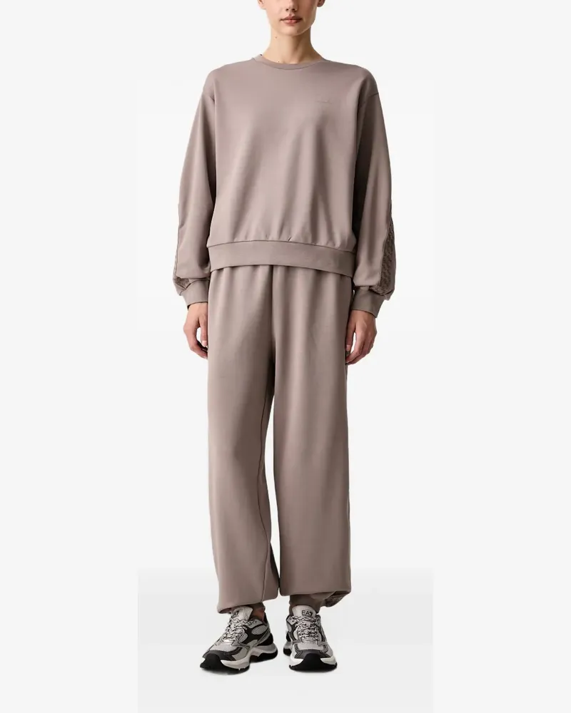EA7 logo-tape ribbed-trim tracksuit - Nude Nude