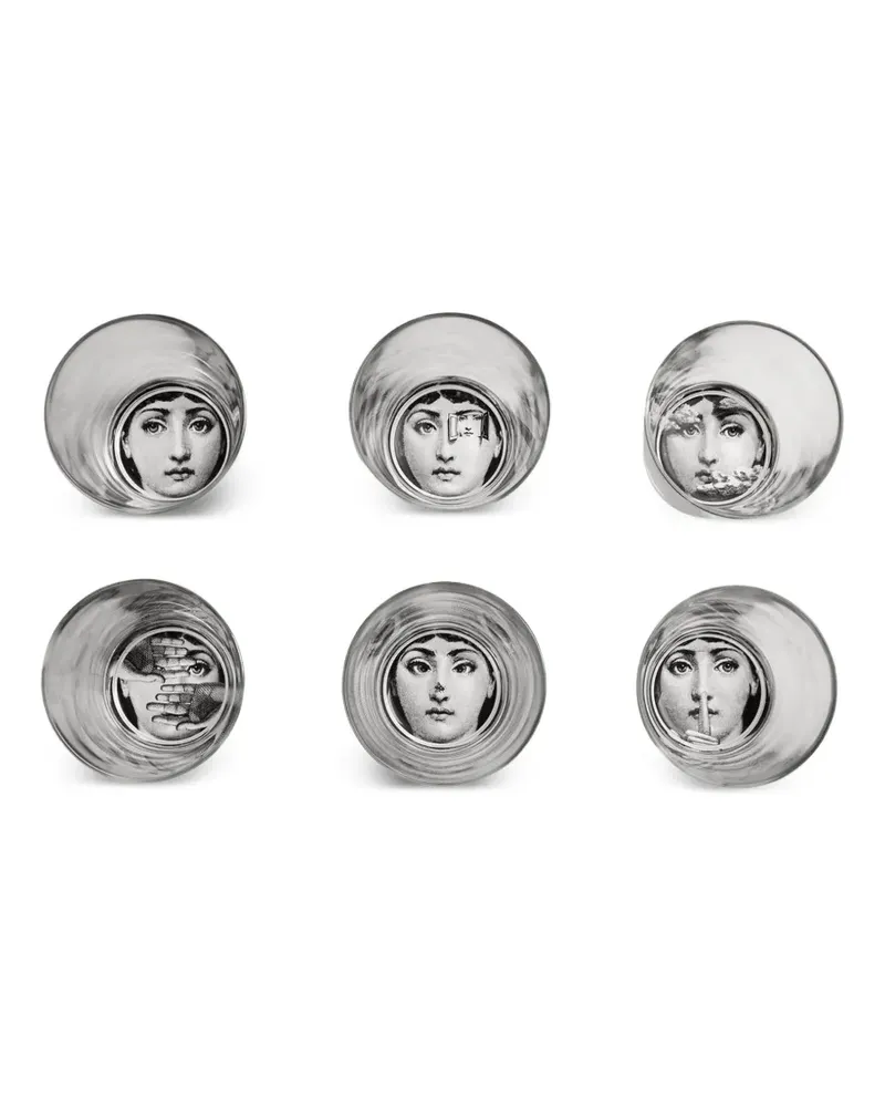 Fornasetti Tema e Variazioni Glas mit Gesicht-Print (6er-Set) - Nude Nude