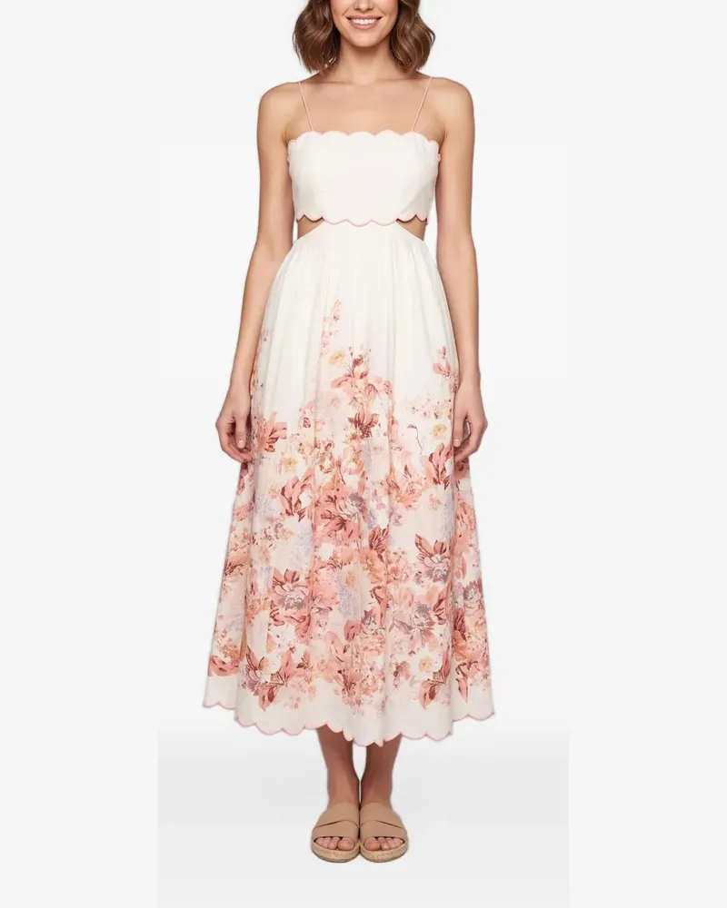 Zimmermann Devi Midikleid mit Wellenrand - Nude Nude
