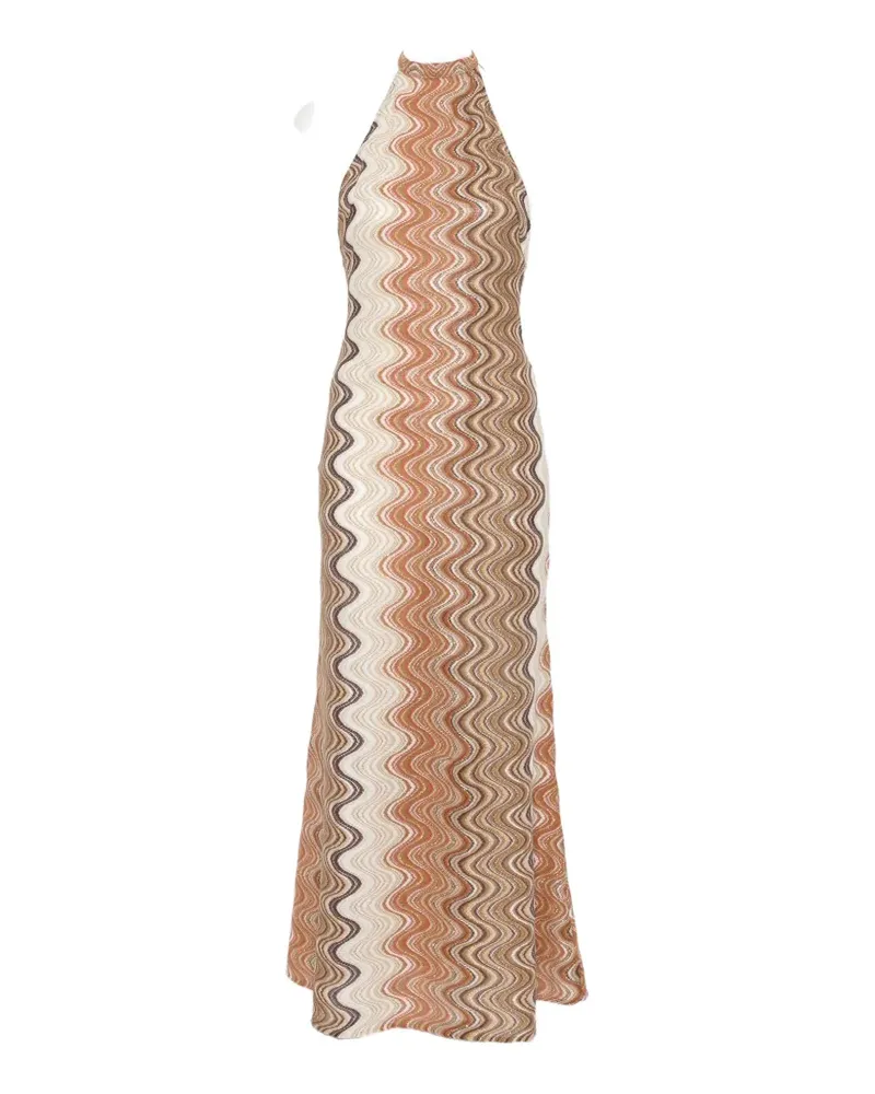 MC2 Saint Barth Tony zigzag-knit halterneck maxi dress - Nude Nude