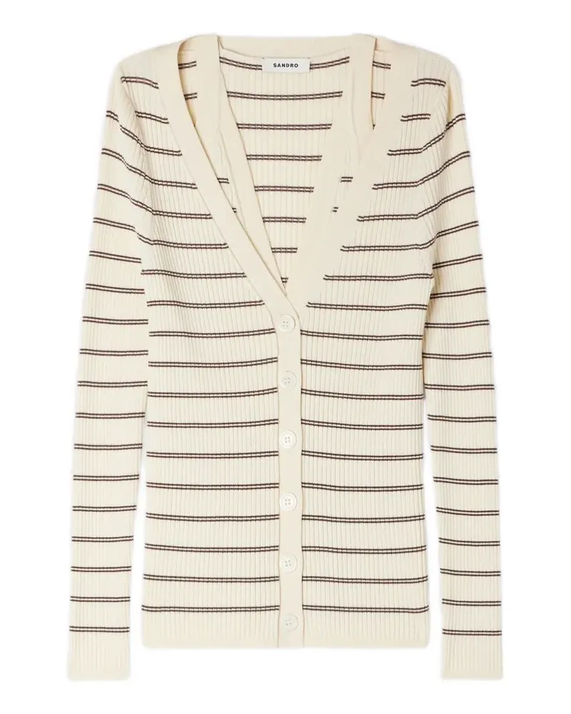 Sandro Gestreifter Cardigan mit V-Ausschnitt - Nude Nude