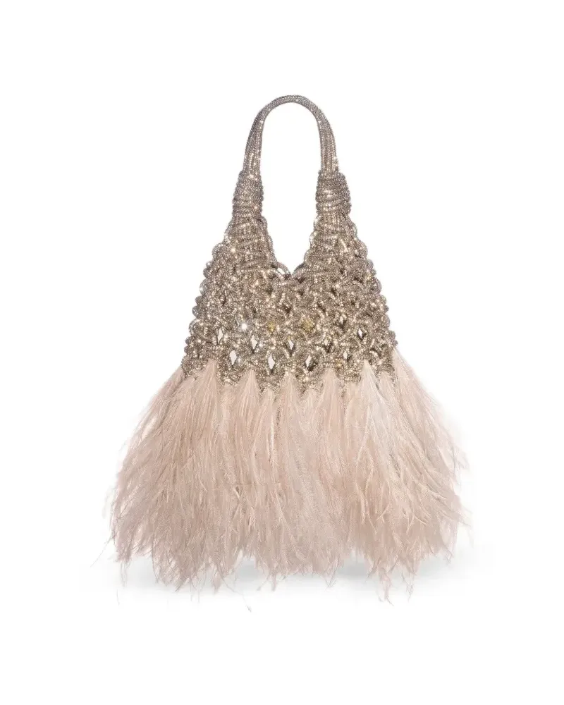 HIBOURAMA Vannifique Plumes crystal-embellished feather-trim tote bag - Gold Gold
