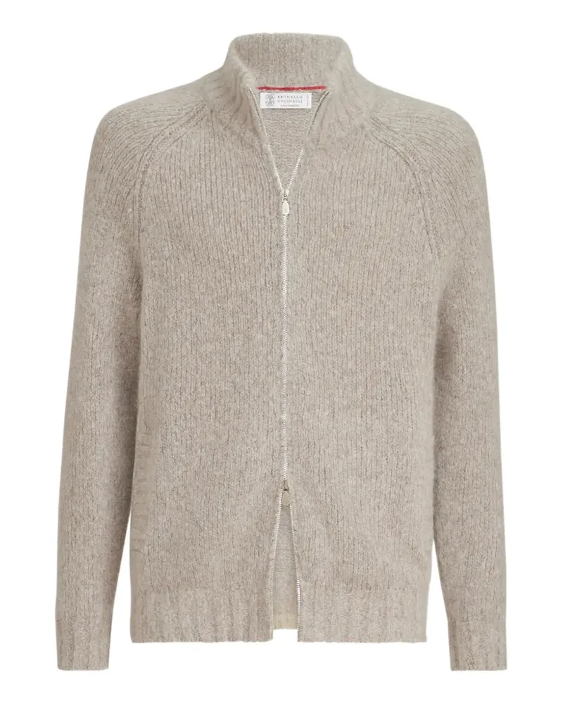 Brunello Cucinelli cashmere and silk high-neck cardigan with zipper - Nude Nude