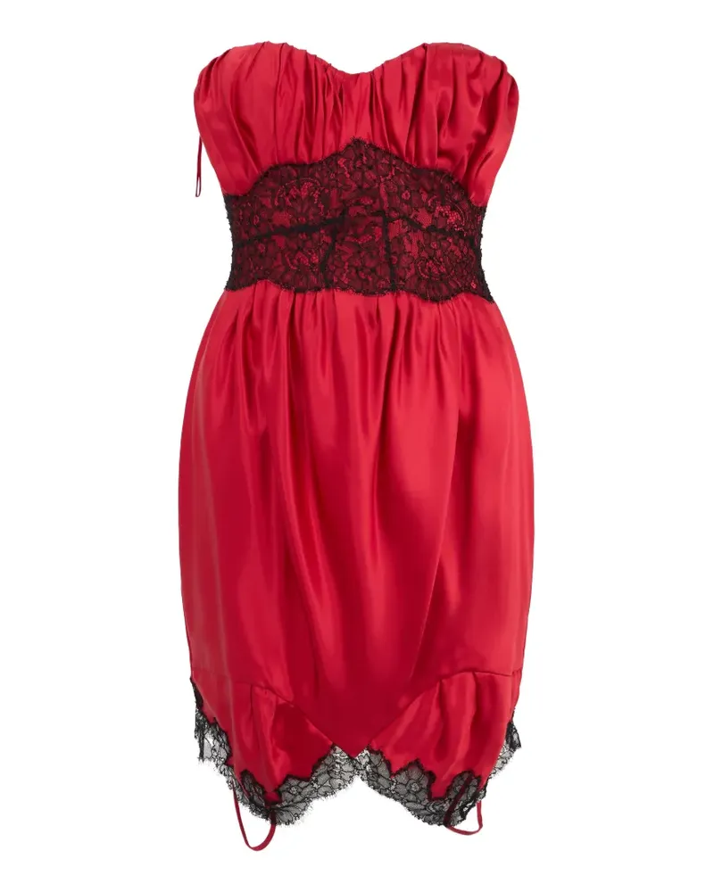 Moschino lace-trimmed gathered mini dress - Rot Rot