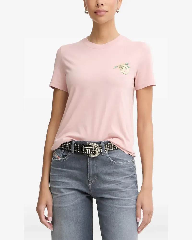 Diesel floral-print logo-patch T-shirt - Rosa Rosa
