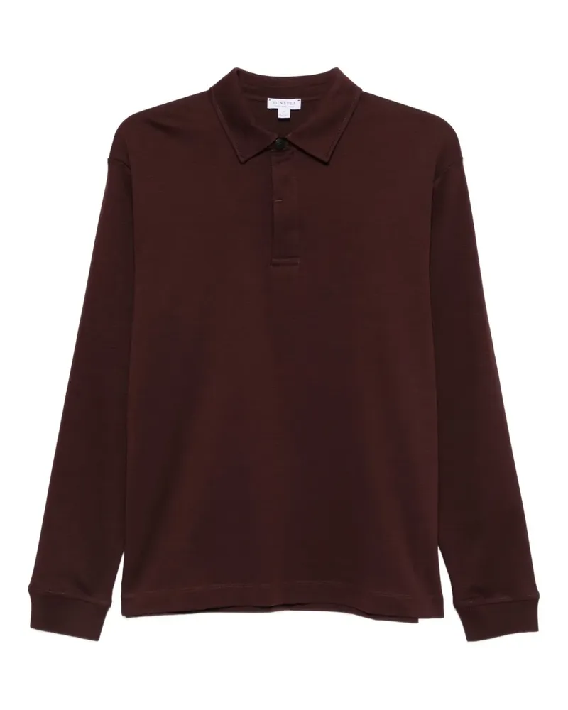 Sunspel Langärmeliges Poloshirt - Rot Rot