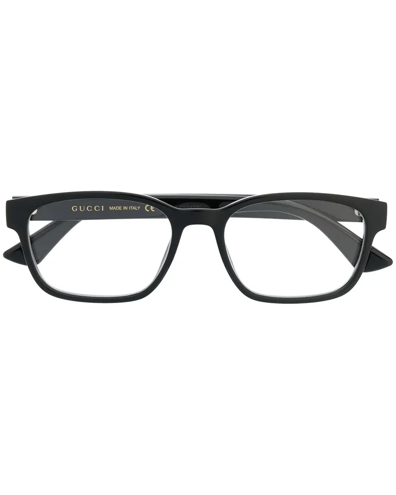 Gucci Eckige Brille mit Logo-Schild - Schwarz Schwarz