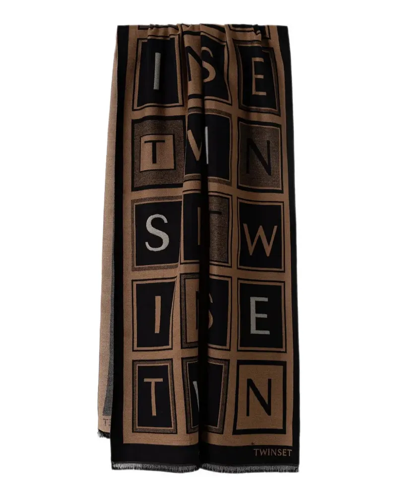Twin-Set logo-print frayed scarf - Braun Braun