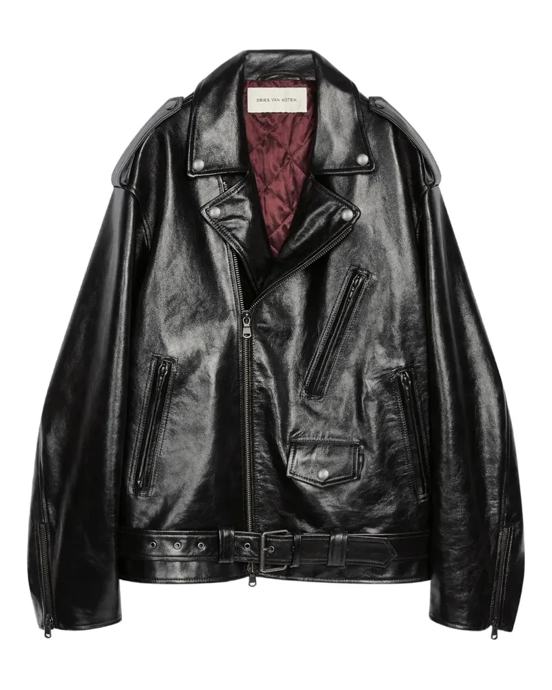 Dries van Noten Bikerjacke mit Gürtel - Schwarz Schwarz