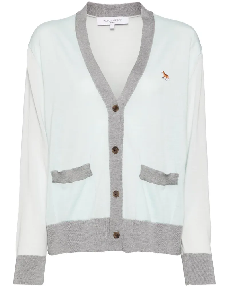 Kitsuné Colour-Block-Cardigan mit Fuchsbaby-Patch - Grün Grün