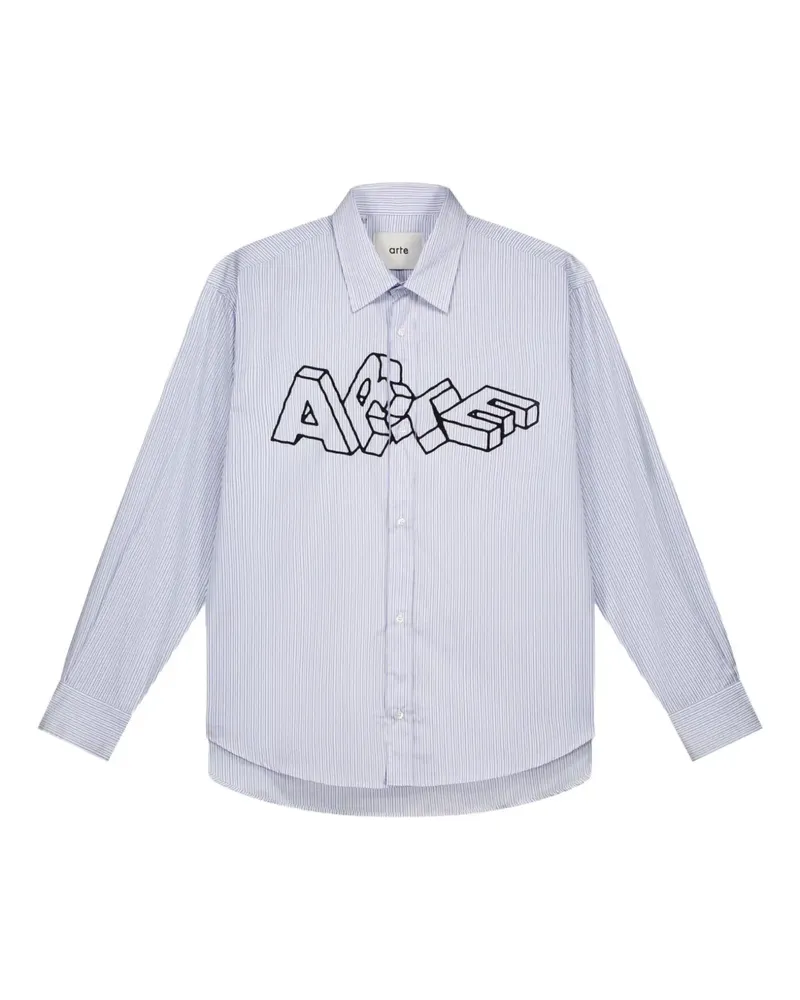 Arte Antwerp Gestreiftes Hemd mit Logo-Print - Blau Blau