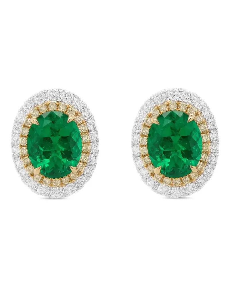 HYT Jewelry 18kt Weißgoldohrringe mit Smaragd und Diamant - Silber Silber