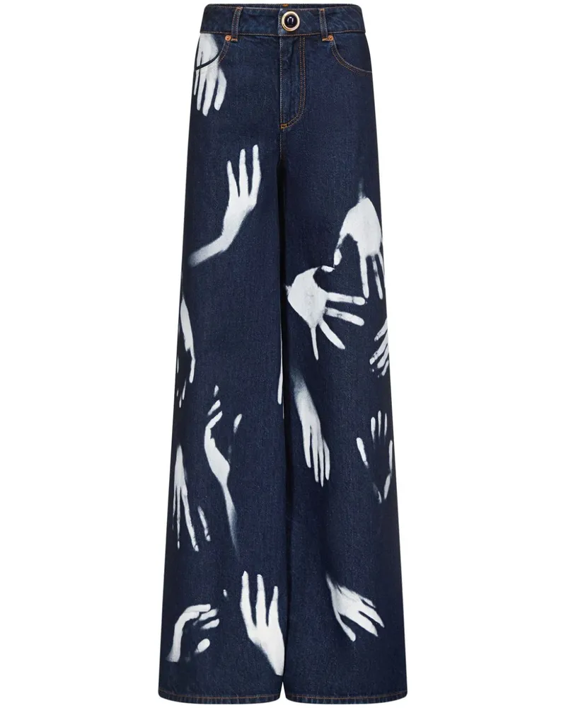 Area Wide-Leg-Jeans mit Hand-Print Blau