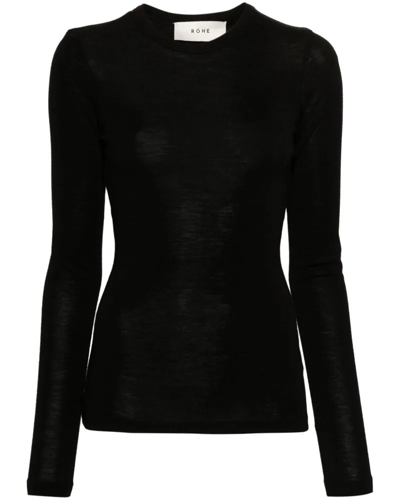 Róhe Langarmshirt mit rundem Ausschnitt - Schwarz Schwarz