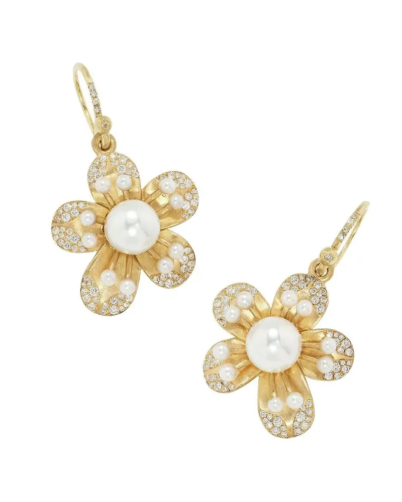 Irene Neuwirth Ohrstecker mit Diamant und Perlen - Gold Gold