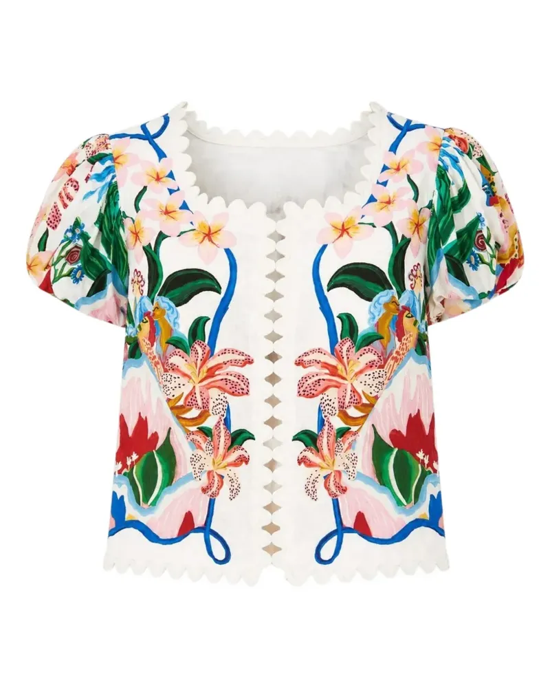 FARM Rio Garden Of Life floral-print scallop-edge top - Weiß Weiß