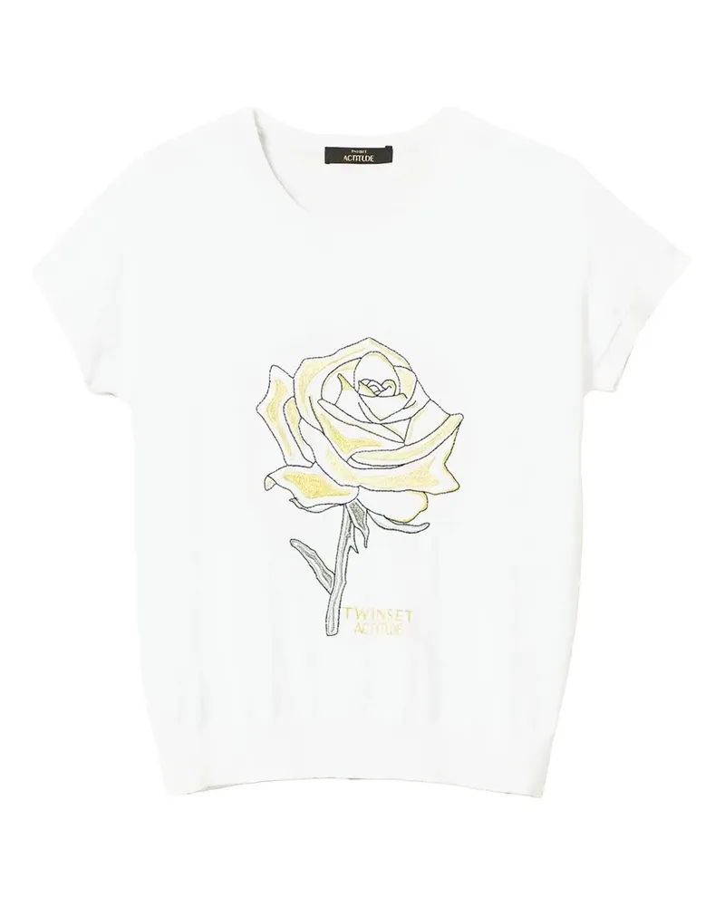 Twin-Set T-Shirt mit Rosen-Print - Weiß Weiß